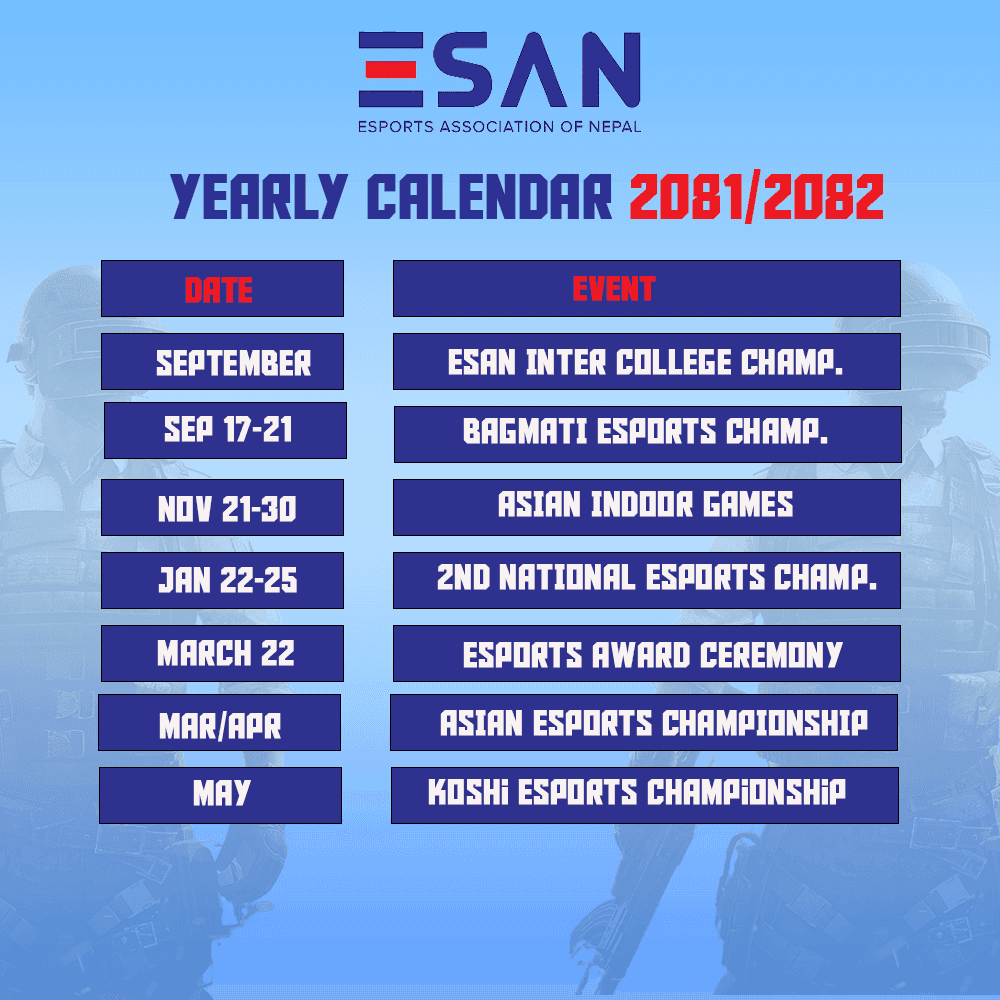 E-Sports Annual Calendar released on June 9th